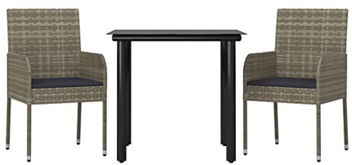 vidaXL Garten Essgruppe 3-TLG., Gartenmöbel Set mit Kissen, Gartengarnitur Tisch 2 Stühle, Sitzgruppe Gartenset Modulares Design, Schwarz Grau Poly Rattan