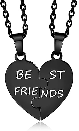 YOTHIWAD Beste Freunde Kette,Herz Puzzle Anhänger mit Gravur Freundschaftskette für 2 Stücke Geburtstag Weihnachts geschenk für Freund Schwester Bruder(Schwarz)