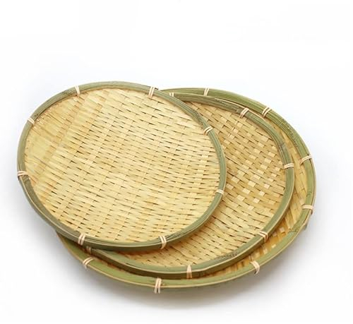 Bafnsiji Paniers en Osier Rond, Panier en Bambou Naturel, Panier en Bambou tissé Rond, Plateau de Service en Bois de Bambou, Plateaux à Fruits