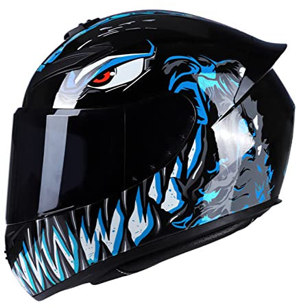 KKnoon Motorcycle Helmet Full Face Rapid Street Helmet Unisex Adult Cool Rider Equipment Four Seasons New Street Touring Motorcycle Helmet Black Blue L