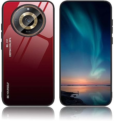 BORYA Funda para Realme 11 Pro 5G/Realme 11 Pro+ Plus 5G, Ultradelgado Antigolpes Suave Silicona TPU Bumper Carcasa, Vidrio Templado Estuche, Elegante Gradiente Caso, Rojo Gradiente