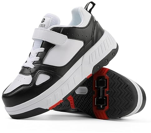 XRDSHY Schuhe mit Rollen Mädchen Jungen, 2-in-1 Multifunktionale Turnschuhe mit 4 Rollen, Sportschuhe für Kinder und Erwachsene, Skateboard-Schuhe,Schwarz-39 EU