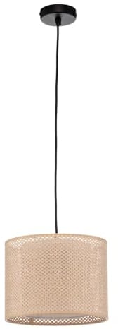 Lindby Esstisch Pendelleuchte Ø 26 cm, Hängelampe Textil Kunststoff Rattandesign Wohnzimmerlampe Hängeleuchte Esszimmerlampe 1x E27
