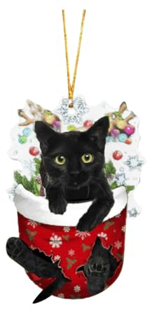 Niedlicher Acryl Weihnachtsstrümpfe Katze Anhänger 2D Weihnachts Deko Cartoon Weihnachten Deko Weihnachtsbaum Anhänger Weihnachtsbaumschmuck Ornament Funny Katze Auto Anhänger (Y-05, 8cm)