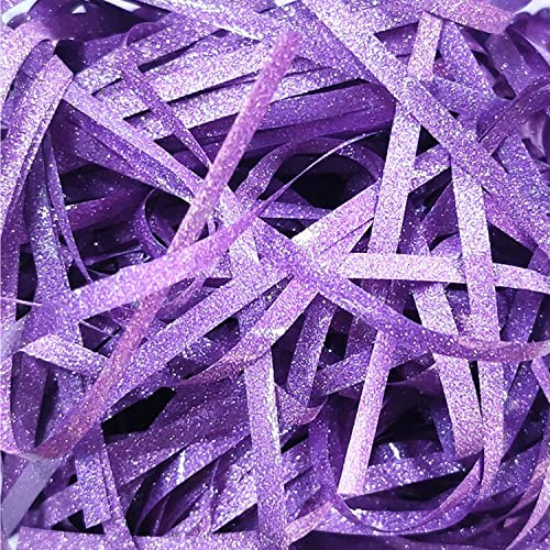 Verpackungsmaterial Füllmaterial Geschenkbox, 100G Glänzend Geschreddertes Papier Paket Weihnachten Geschenkkorb Füllpapier, DIY Papierschnipsel Ostergras Karton Geschenkfüll Material Raffia (Lila)