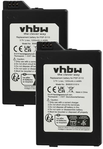 vhbw 2X Akku kompatibel mit Sony PlayStation Portable Brite PSP-3002 | PSP-3004, PSP-3000, PSP-3001 Spielekonsole (1200 mAh, 3,7 V, Li-Ion)