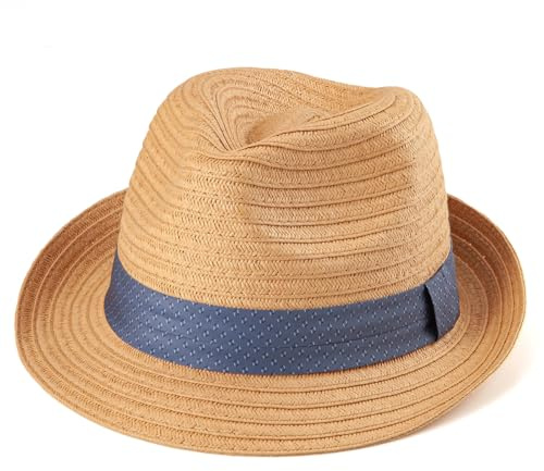 LADYBRO Stroh-Trilby-Hut für Männer - Sommer Sonnenhut Reise Strand Panama M/L & L/XL, Verstellbar
