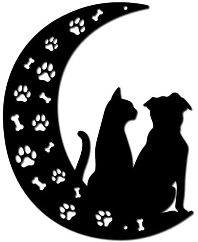 CREATCABIN Moon Metal Wall Decor Black Cat Moon Wall Art Rustic Wall Sculpture Hanging Home Decor Dog Silhouette Sign Ornament for Home Garden Living Room Bedroom Indoor Outdoor 9.8 x 11.8Inch