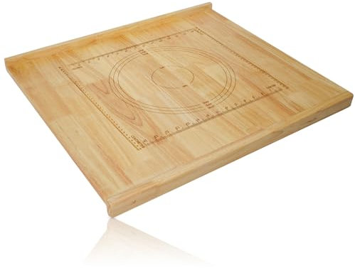 Planche à découper Whemyreat 2 en 1 - 60 x 50 x 3 cm - Bois de caoutchouc naturel - Marquages de mesure - Grande surface de travail - Bord d'arrêt
