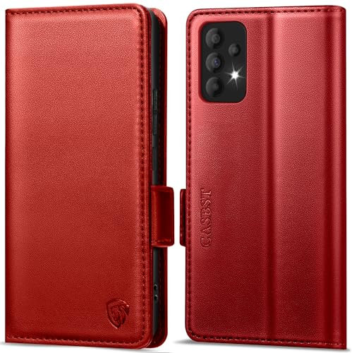 CASBST Handyhülle für Samsung Galaxy A53 5G Hülle, Premium Leder Schutzhülle Klappbar für Samsung A53 Flip Case mit Kartenfach Ständer Magnet Handytasche mit RFID Klapphülle für Galaxy A53 Rot