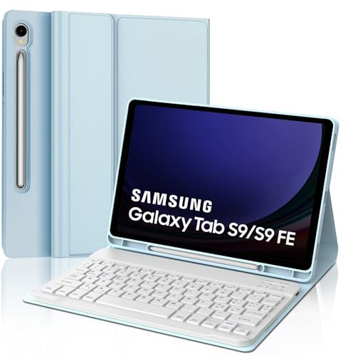 SENGBIRCH Custodia con Tastiera per Samsung Galaxy Tab S10FE 10.9 2025/S9 FE 10.9 2023/S9 11 2023, Italiano QWERTY Tastiera Bluetooth Staccabile per Samsung Tab S10FE/S9 FE 10.9/S9 11, Azzurro