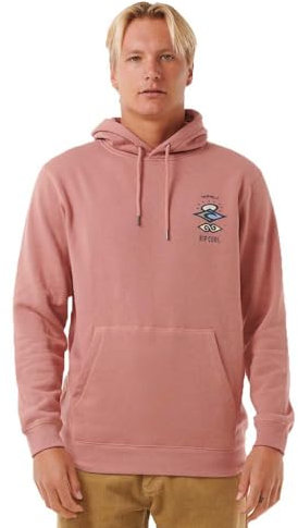 RIP CURL Mens Search Icon Hooded Warm Fleece - Mushroom - Woven flag label - Kanga pocket. 60% Cotton 40% Polyester