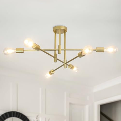 WTUOING Sputnik Kronleuchter 6 Flammig Deckenlampe Vintage Gold Kronleuchter Modern E27 Fassung für Wohnzimmer Küche Schlafzimmer Esszimmer