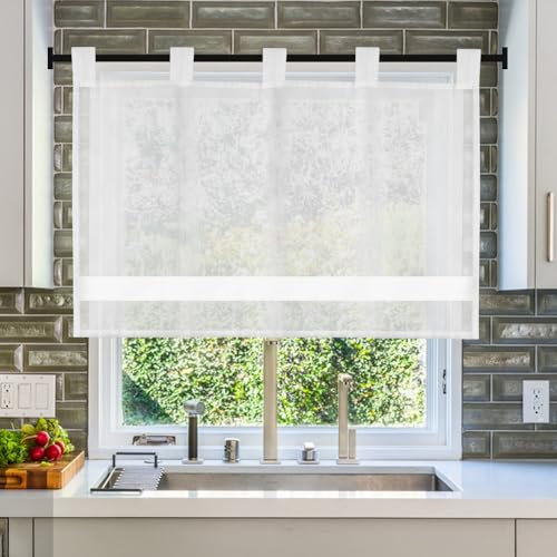 HWSWSH Visillo de Cocina Corto Cortinas Media Ventana 90x60cm Cortinas Ventanas Cortas Cortinas Cortas para Ventanas Pequeñas Cortinas de Cocina Modernas Deja Pasar la luz da Privacidad, Translúcidos