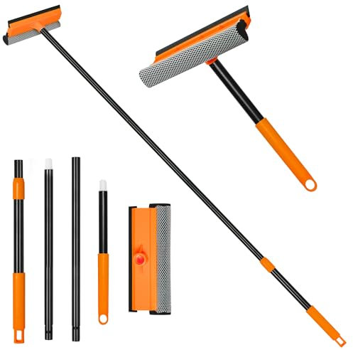 JEHONN Fensterputzer mit Schwamm und Rakel, 138 cm Langem Stiel Fensterreiniger Set Fensterwischer für Glaswand Auto Windschutzscheibe Haus Küche (Lang- und Kurzgriff enthalten