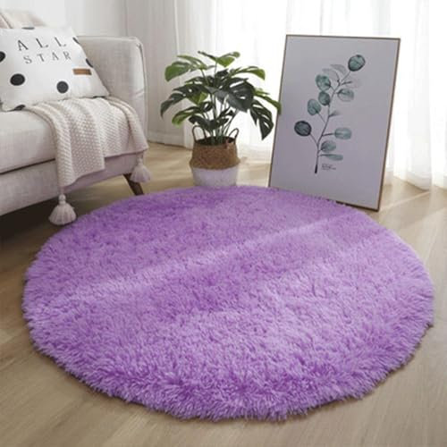 Generisch Teppich Rund Wohnzimmerm, Hochflor Flauschig Modernes Weicher Teppich für Schlafzimmer Oder Kinderzimmer, Shaggy Bettvorleger Indoor Outdoor Carpet, rutschfest Matte,Lila,200cm