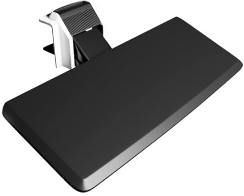 Adjustable Under Desk Keyboard Tray with 50° Tilt Clamp on Design Pull out Sliding Ergonomic Platform for Home Office and Gaming