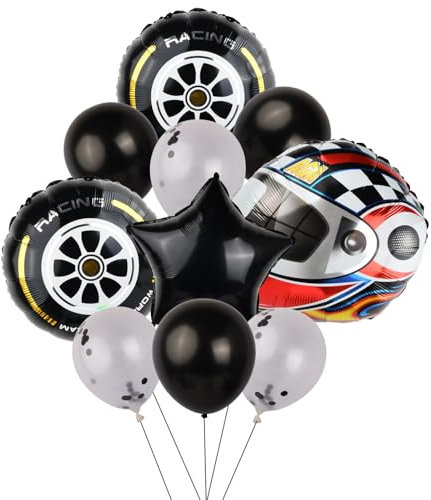 Dewocke Rennauto Geburtstagsdeko, 10 Stück Auto Luftballons Set, Rennwagen Und Stern Folienballons Und Runde Latexballons, Kinder Party Deko Für Jungen Mädchen, Feierlichkeiten Und Veranstaltungen