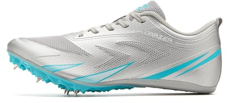 LEOCI Scarpe da corsa con tacchetti per atletica leggera unisex per adulti, per uomini e donne, Argento blu, 42 1/3 EU