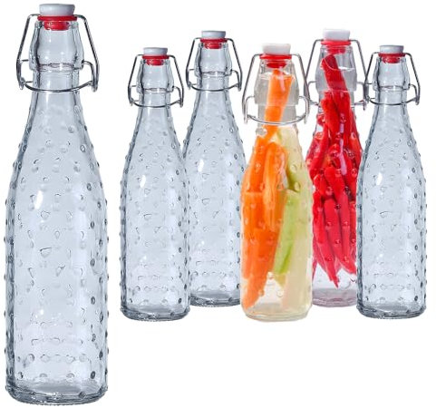 MEETOZ Glass Bottles with Stoppers, 6PCS 500ml/17Oz Clear Glass Bottles, Airtight Stoppers, Clip Top, For Condiments, Beverages, Homebrewing, Pickling