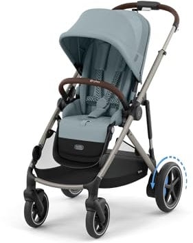 CYBEX Gold Kinderwagen e-GAZELLE S, Ab Geburt bis ca. 4 Jahre, Max. 22 kg (Single-Modus) / 2x 22 kg (Duo-Modus), All-in-1-System mit E-Antrieb und 20+ Konfigurationen, Stormy Blue