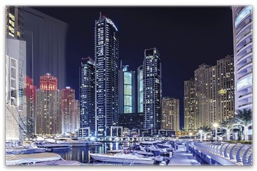 Herdabdeckplatte 80x52 cm ESG Glas | Dubai Stadt Nacht | Herd Abdeckung für Ceranfeld Schneidebrett Glasplatte Induktion