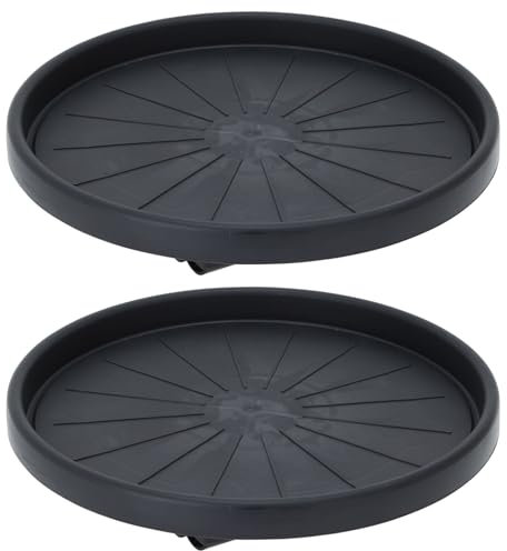 HAC24 2er Set Kunststoff Pflanzenroller Rund Ø 35 cm Anthrazit mit 4 Rollen Tragkraft 50 KG Blumenroller Blumentopf Rollbrett