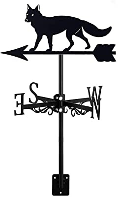 Exquisite Wetterfahne aus Metall, für den Außenbereich, Dachhalterung, Hof, schwarze Dekoration, Windrichtungsanzeige, Messwerkzeug für Bauernhaus, Garten, Hof, Wolf