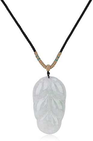 COAI verstellbare schwarze Halskette mit Blatt Anhänger aus Burma-Jade für Damen Herren