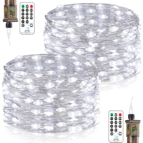 LED Lichterkette aus Kupferdraht, 2 Stück 18M 150LED Lichterkette Innen mit Stecker, 8 Modi mit Fernbedienung Timer Wasserdicht Lichter für Außen, Innen, Zimmer, Hochzeit Weihnachten Deko