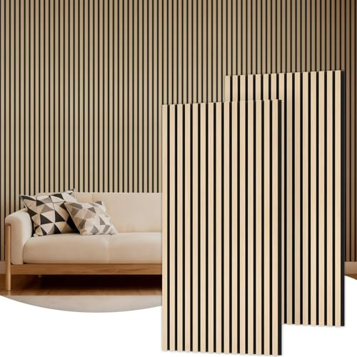 TONOR Holz-Wandpaneele für Innenwand-Deko – 2er-Pack, 120 × 60 cm | Akustikpaneele Holz-Lamellen – 1,44 m², Schalldämmende Wandpaneele für Lärmschutz & Deko, Wohnzimmer, Büro, Eiche