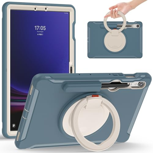 Coque antichoc pour enfants compatible avec Samsung Galaxy Tab S10 Lite 2025/S10/S10 FE 11/Tab S9/S9 FE 11, coque de protection hybride robuste avec poignée, support pivotant, bleu clair