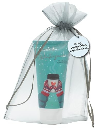 kda Geschenkset Winterzauber 100 ml – Pflegende Winter-Handcreme mit Mandel-Honig – Feuchtigkeitspflege für trockene Hände – Geschenkidee im grauen Organza-Beutel Nikolaus Weihnachten Freunde Kollegen