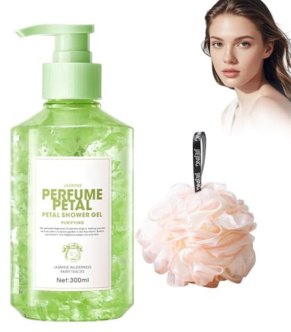 Gel douche floral, gel douche aux pétales, parfum floral intense et gel douche à arôme naturel, pour une peau fraîche et douce de longue durée, soin de bien-être pour un usage quotidien (jasmin)