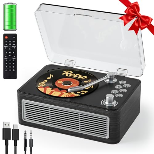 Gueray Retro CD Player Portable with Bluetooth & Speakers & Radio Ebony | CD-Player for Home with Remote Control Support USB/AUX Playback Headphone Jack