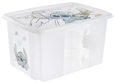 keeeper karolina Aufbewahrungsbox mit Deckel, 45 l, Stitch, Transparent | Platzsparend aufeinander stapelbar, Griffmulden an den Seiten, Optimaler Staubschutz, Sichere Konstruktion