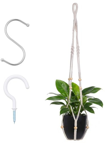 JJUNW Macrame Plant Hangers, Modern Macrame Plant Hanger, Cotton Rope Hanging Planter for Indoor/Outdoor Balcony Home Decor (Planters/Plants Excluded)