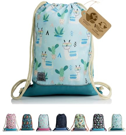 Turnbeutel Sportbeutel Gymbag Rucksack für Kinder (Modell 28) | Reißverschlussfach, Schlüsselclip, Reflektor, für Schule, Sport & Freizeit
