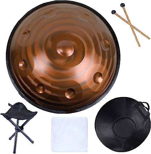 Handpan Drum Instrument, 55.9 cm D-Moll Steel Percussion Drum, Includes Soft Carry Bag, Two Mallets, and Stand for Sound Healing and Meditation
