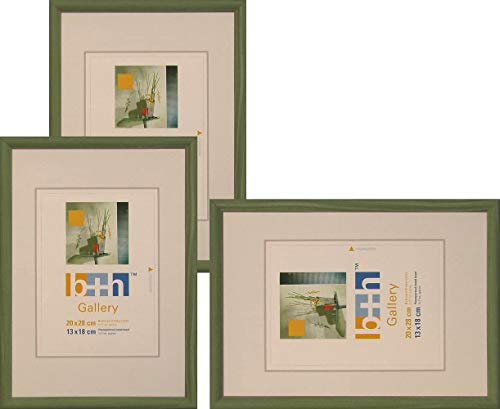 Becker & Hach Bilderrahmen 3er Set 20 x 28 Kunststoff grün marmoriert Profil abgeschrägt Echt-glas Foto-rahmen