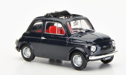 Fiat 500R, dkl.-blau, geöffnetes Faltdach , 1972, Modellauto, Fertigmodell, Brumm 1:43