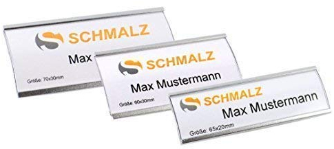 10 Stück Namensschilder Komplettset, Silber Metall, mit extra starkem Magnet, modisch gewölbt, transparente Schutzabdeckung,Name Badg Namensschilder für Kleidung, selbstbeschriftbar (60 x 30 mm)