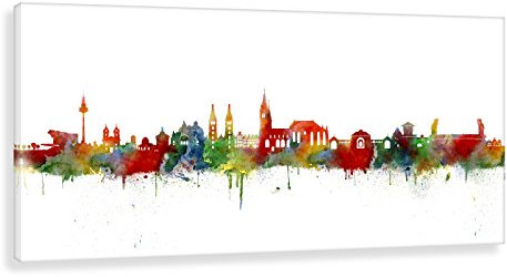 Kunstbruder - Nürnberg Skyline Light (div. Größen) - Kunst Druck auf Leinwand Panorama Wandbild Streetart Flurbild 40x80cm