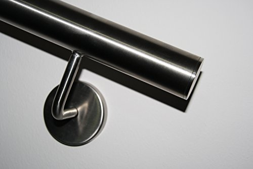 Edelstahl Handlauf V2A 42,4mm 240K geschliffen Wandhandlauf geteilt mit gerader Endkappe 3400 mm
