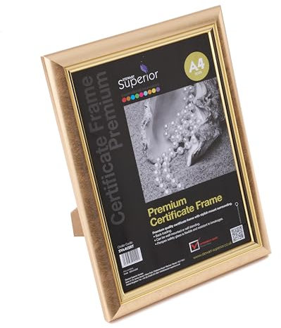 SECO A4 Premium Certificate & Picture Frame with Perspex Safety Glass - Gold