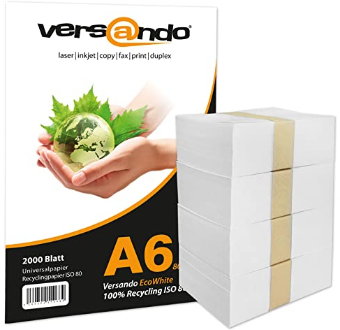versando 20.000 Blatt Recyclingpapier DIN A6 EcoWhite 80g Kopierpapier Druckerpapier Öko Umweltpapier Rezeptpapier (105 x 148 mm)