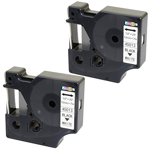 2 kompatible Etiketten D1 45013 S0720530 schwarz auf weiß 12 mm x 7 m für DYMO LabelManager LM 160 210D 220P 260P 280 360D 420P 450D 500TS PnP MobileLabelPoint LabelWriter W 450 Duo.