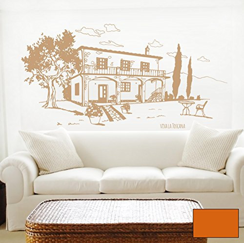 Wandtattoo Wandaufkleber Toscana Toskana Landhaus Italien M1605 - ausgewählte Farbe: *Haselnuss* - ausgewählte Größe: *XL - 140cm breit x 70cm hoch*