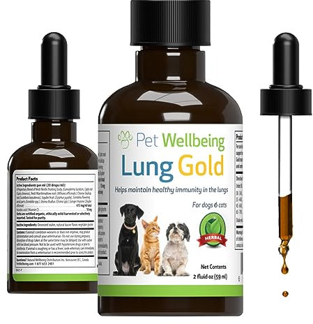 Pet Wellbeing Lung Gold for Dogs - Lung Immune Support, Lower Respiratory Health, Open Airways, Normal Breathing, Reishi, Coptis - Veterinarian-Formulated Herbal Supplement - 2 oz (59 ml)