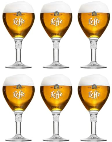 Leffe Gläser 6 Stück Bier Kelch 33cl Belgisches Bierglas Kelchglas | Leffe Kelchgläser 330 ml, 6er-Set, spülmaschinenfest, ideal für Leffe Blond, Bruin und weitere Spezialbiere
